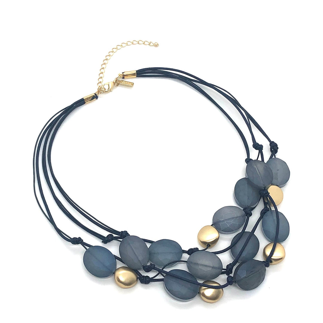 Matte Blue Crystal With Matte Gold Necklace