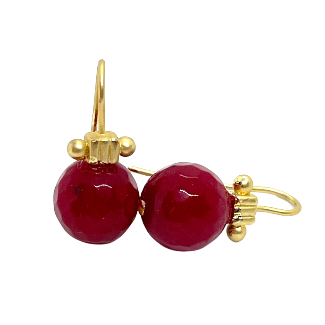 Red Jade Matte Gold Column Top Earring