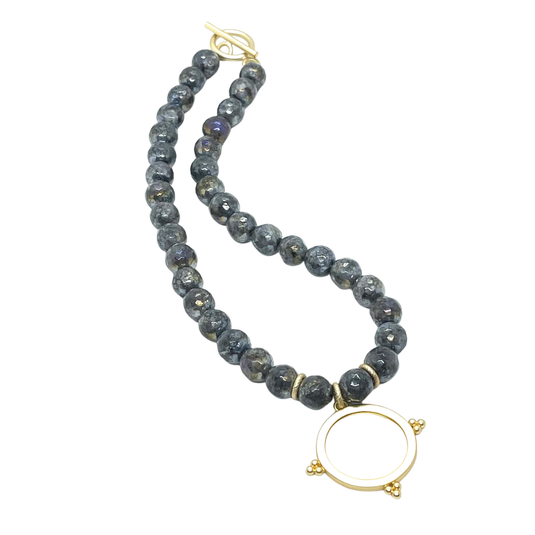 Lavakite Beaded Necklace With Matte Gold Starburst Pendant