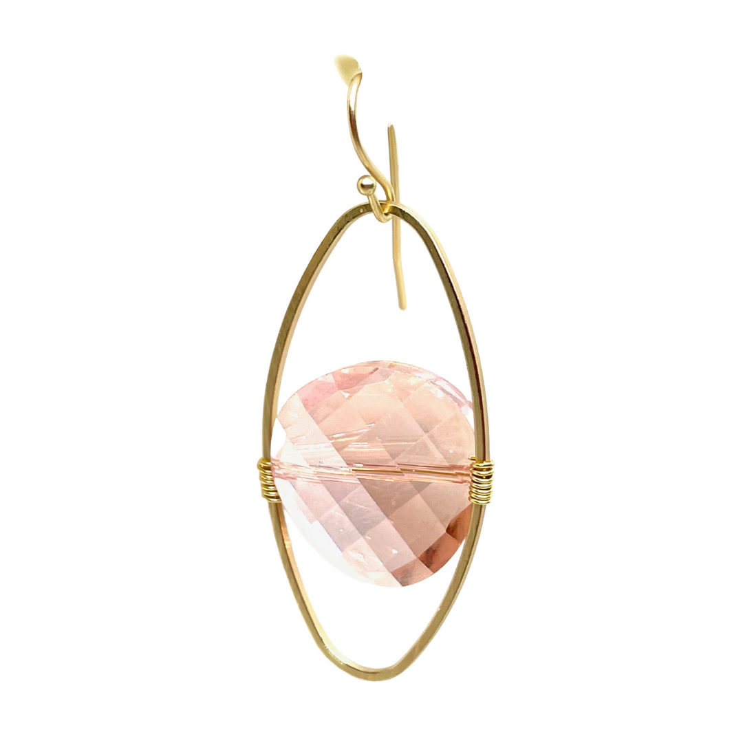 Peach Crystal Matte Gold Oval Gold Wrap Earrings