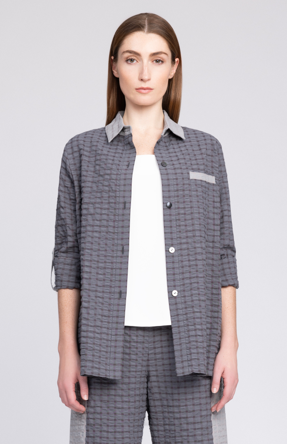 PREORDER Crinkle Shirting Collared Button Down w/ Utility Sleeve