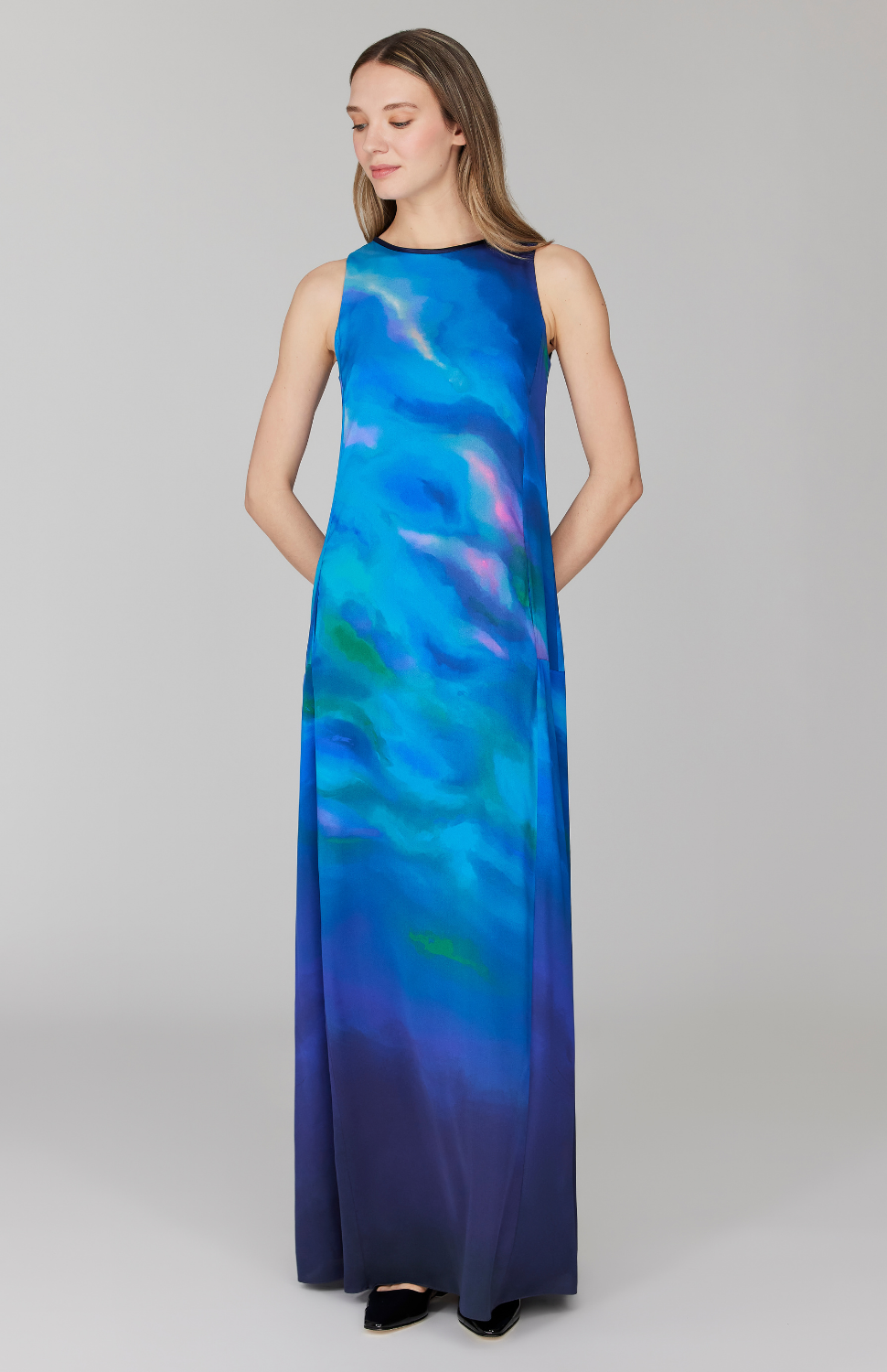 blue sparkly one shoulder dress Long Sleeve Trapeze Dress main image 0