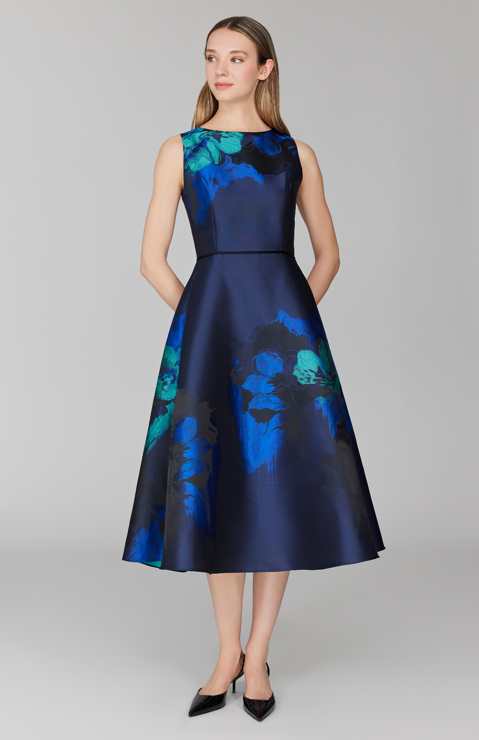 Watercolor Floral Jacquard Sleeveless Fit & Flare Dress 8 / Blue Multi UW Watercolor Floral Jacquard Sleeveless Fit & Flare Dress 8 / Blue Multi UW