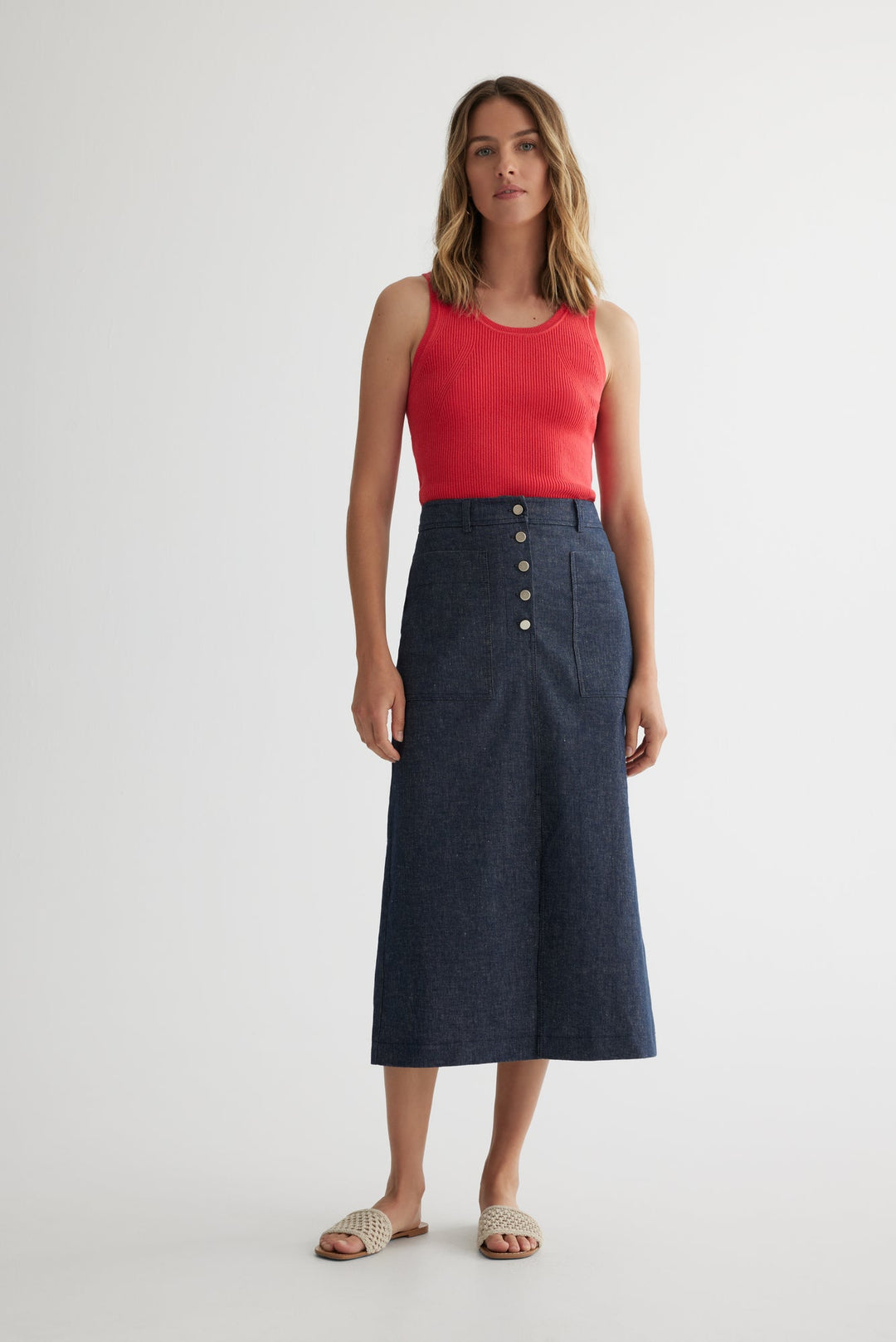 Denim mid calf skirt
