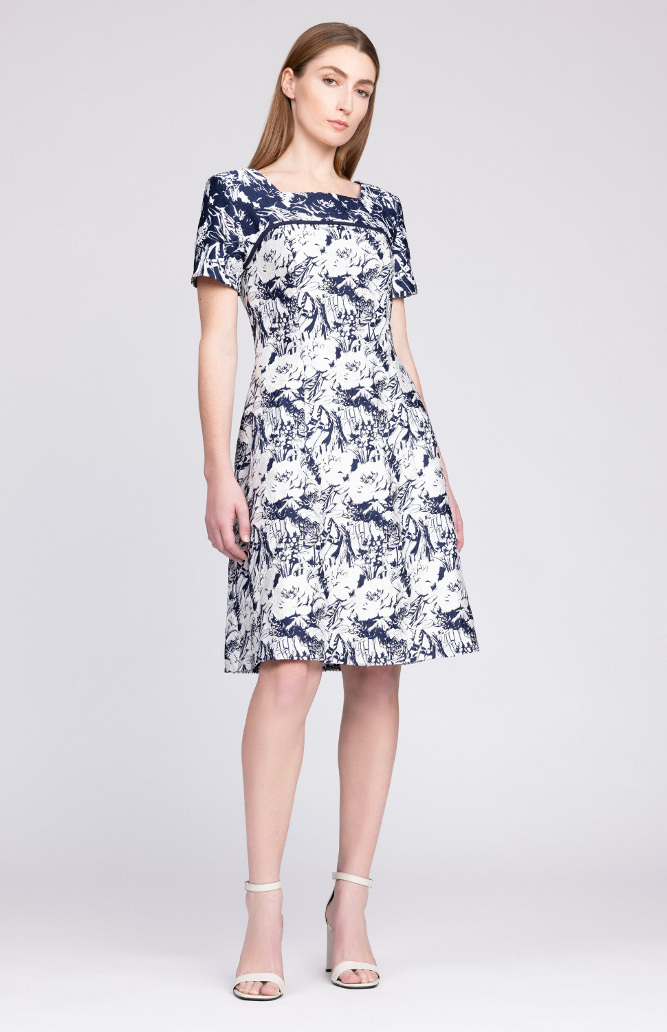PREORDER Abstract Flora Jacquard Short Sleeve Fit & Flare Dress