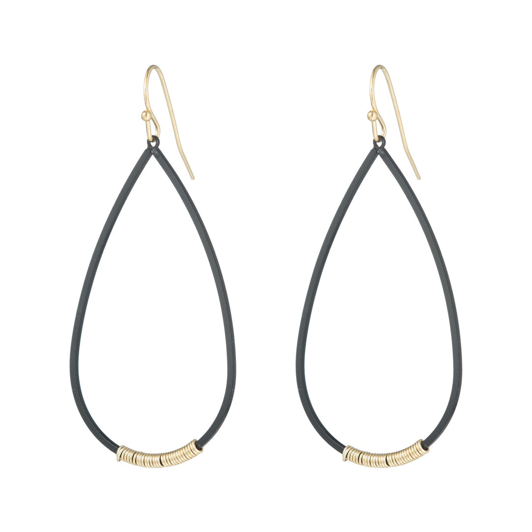 Matte Black Teardrop Gold Wire Wrapped Earrings