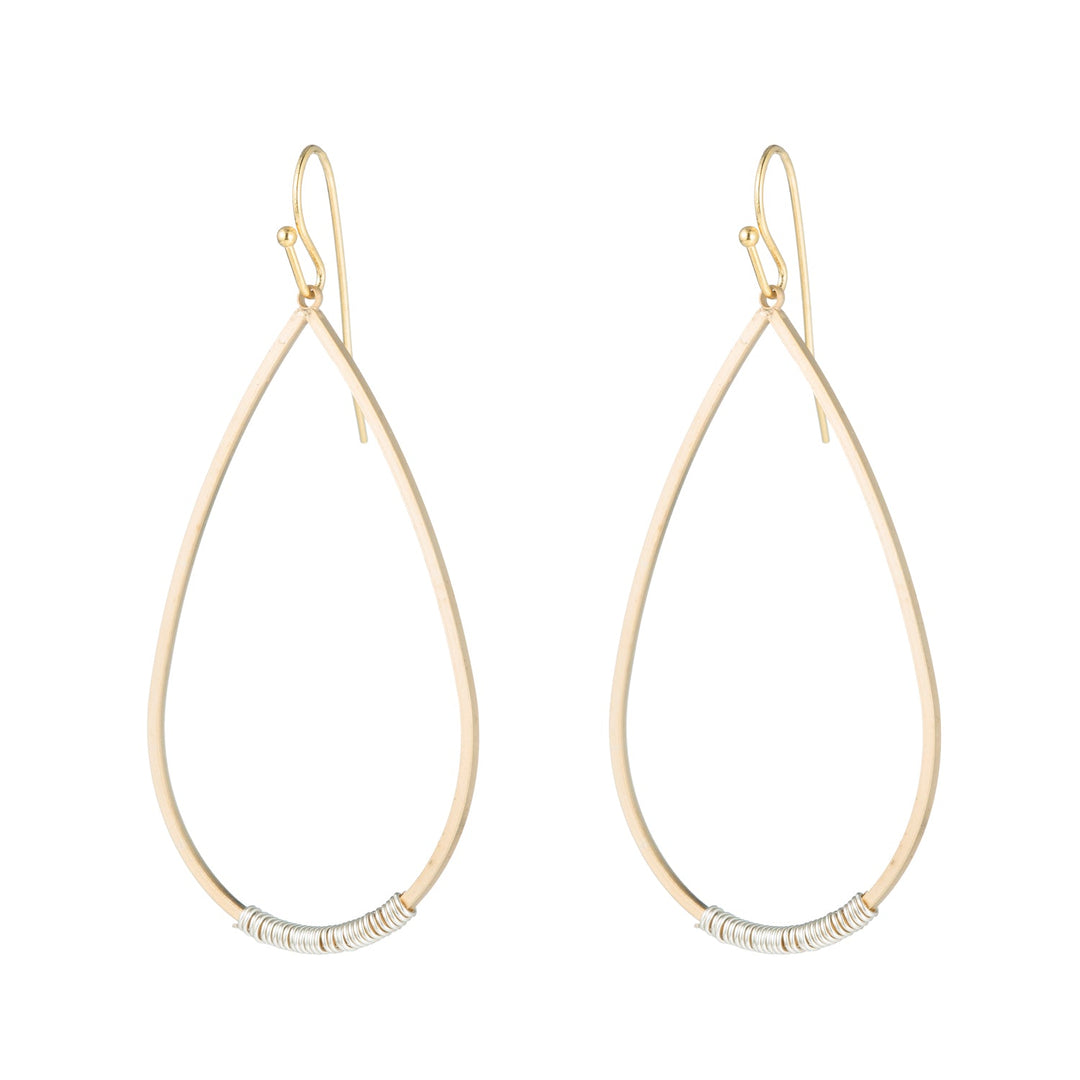 Matte Gold Silver Wire Wrapped Teardrop Earrings