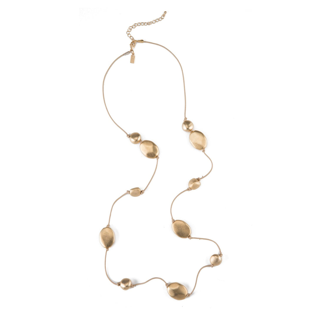 Matte Gold Bead Leather Layer Necklace