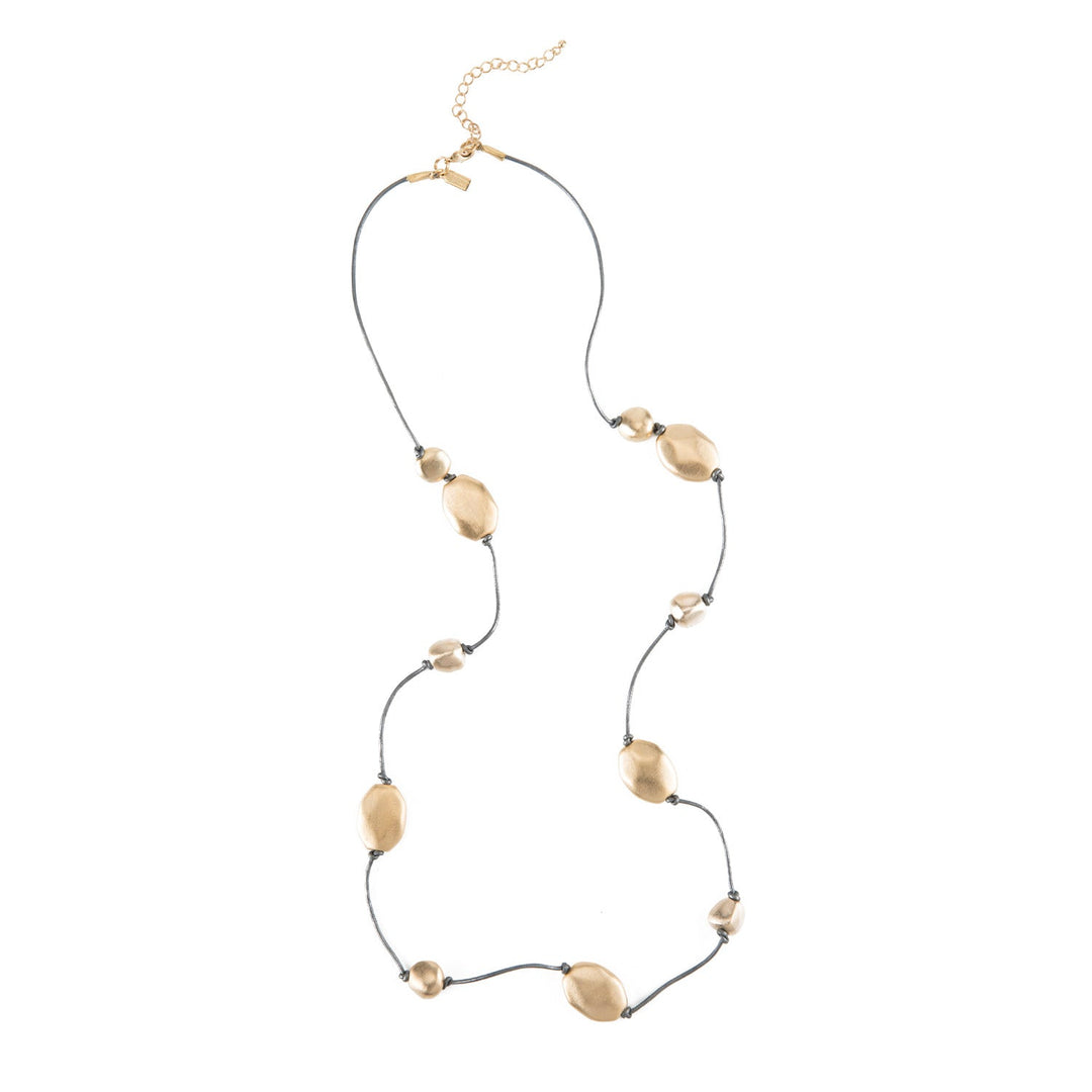 Matte Gold Bead Leather Layer Necklace