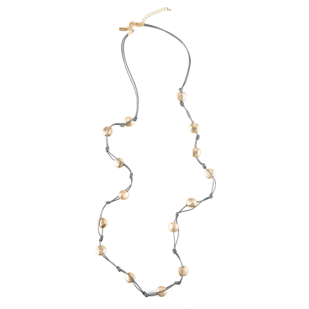 Matte Gold Bead Leather Layer Necklace