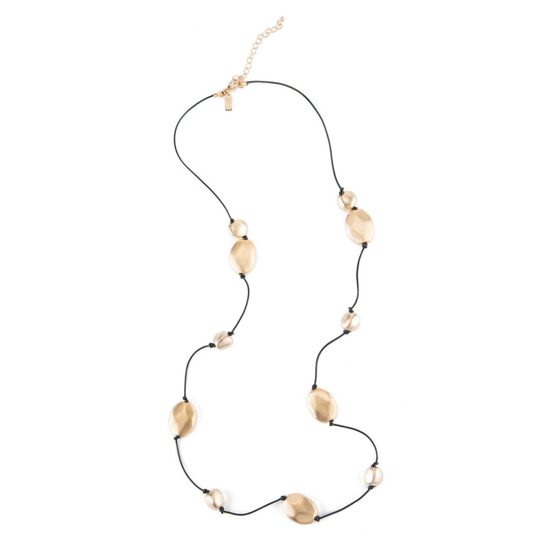 Matte Gold Bead Leather Layer Necklace
