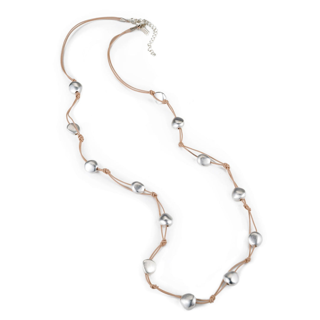 Matte Silver Bead Leather Layer Necklace