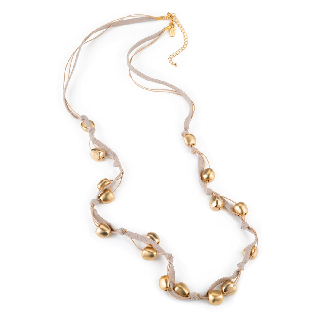 Matte Gold Bead Natural Suede Layer Necklace