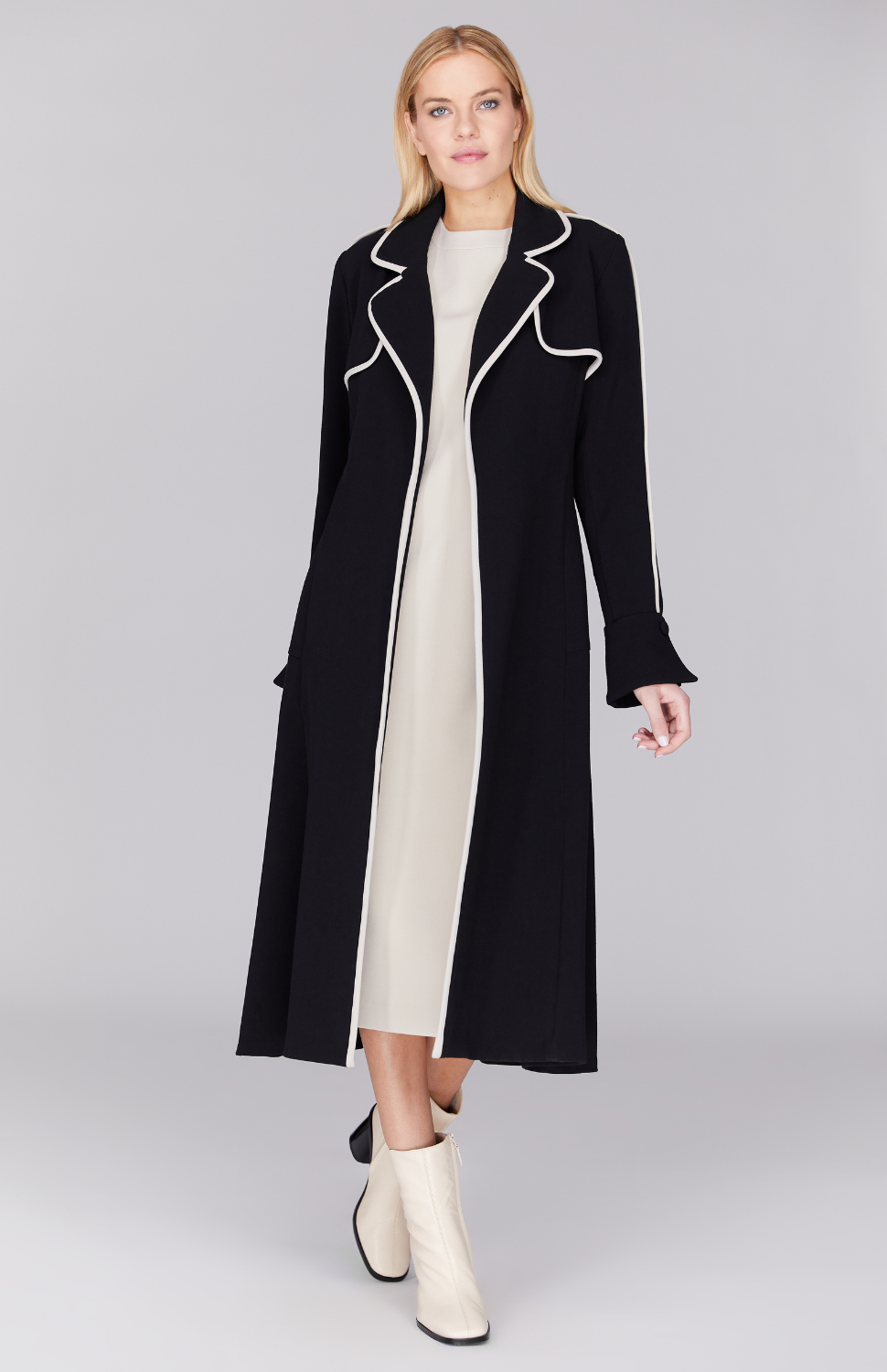 Double Face Trench Coat w/Contrast Bias
