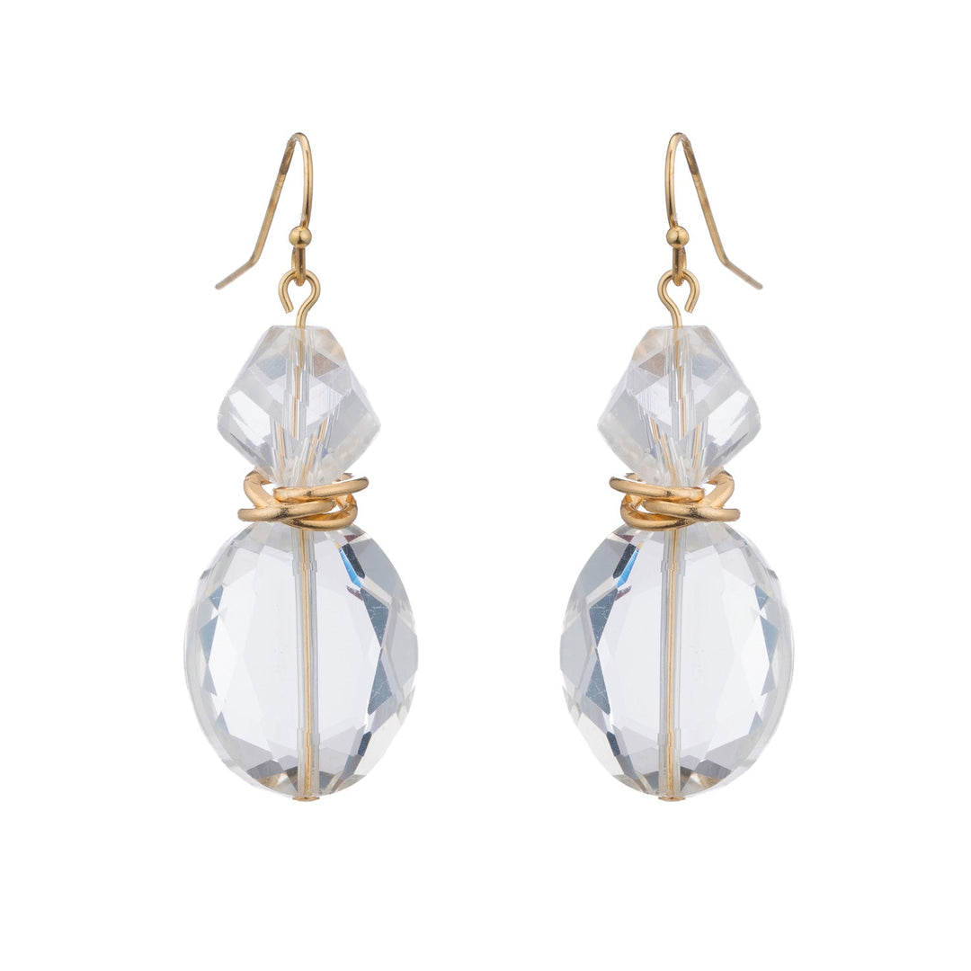 White(Clear)Faceted Crystal Two Stone Matte Gold Earrings