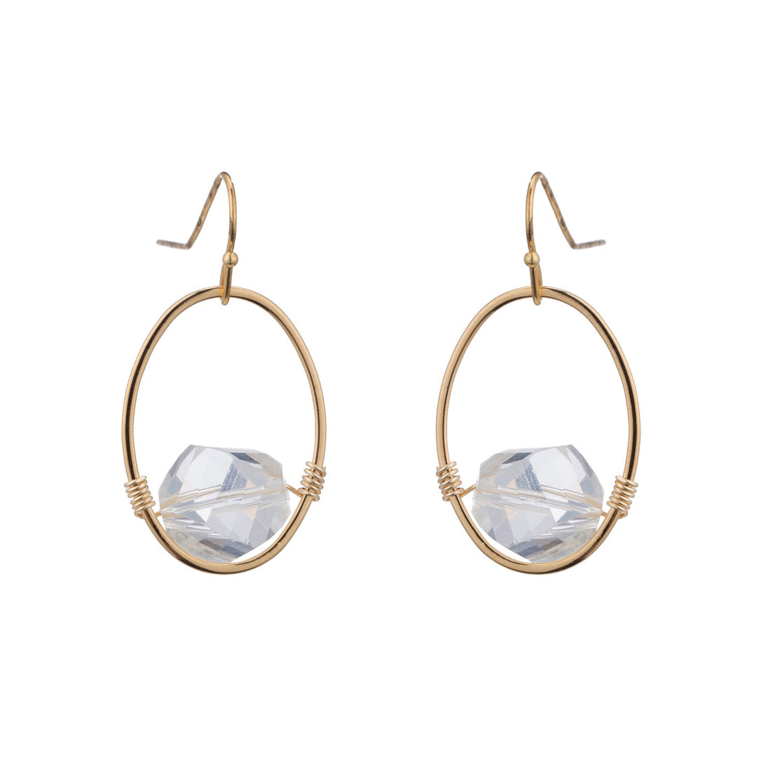 White(Clear)Faceted Crystal Mini Oval 14Kt Gold Plate Wire Wrap Earrings
