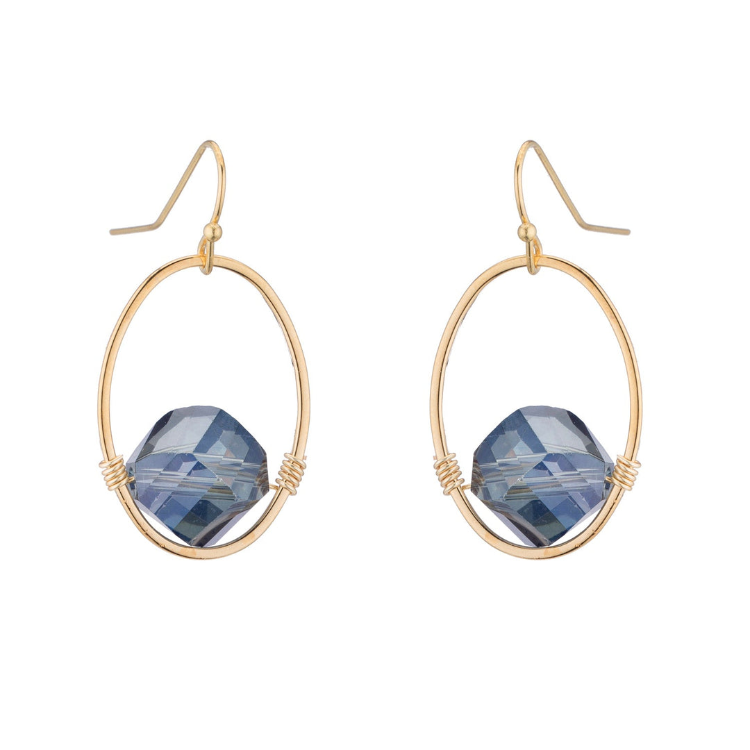 Labradorite Faceted Crystal Oval Gold Wrap Earrings