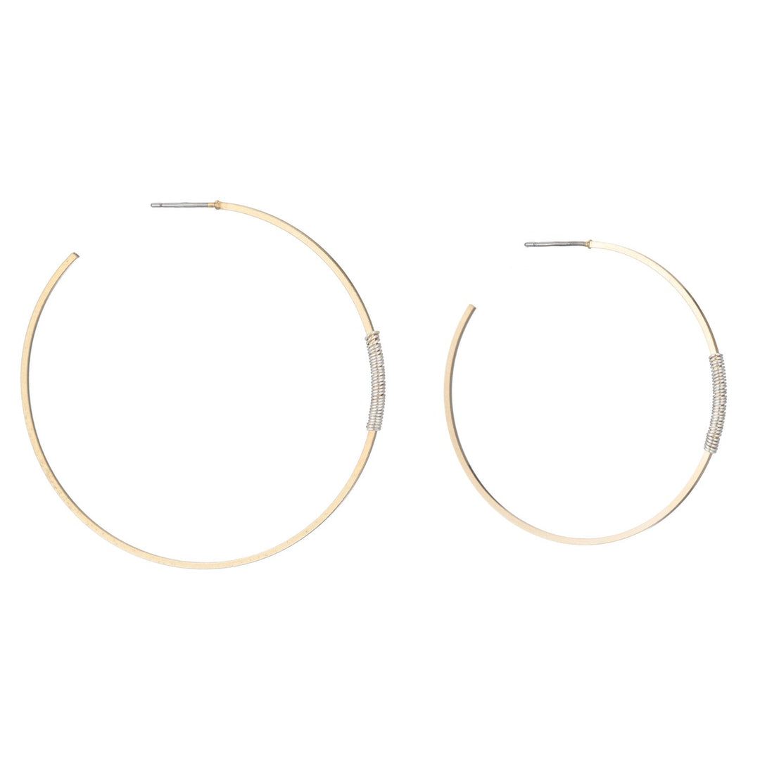 Matte Gold Super Fine Square Wire Silver Wrap Hoop Earrings