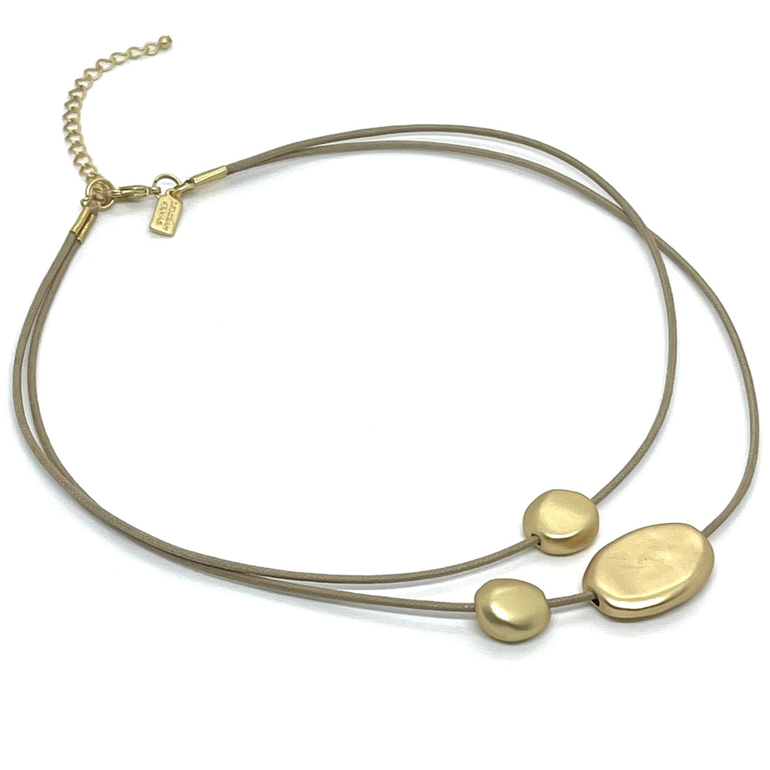 Matte Gold Bead Waxed Natural Linen Graduated Necklace