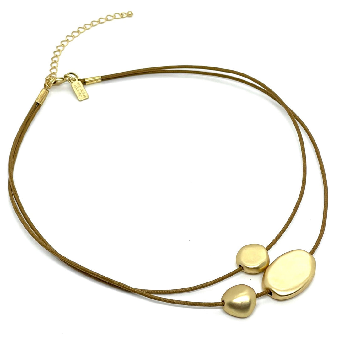 Matte Gold Bead Graduated Bronze Waxed Linen Necklace