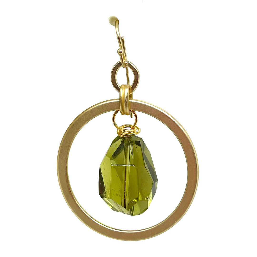 Olive Crystal Matte Gold Hoop Earrings