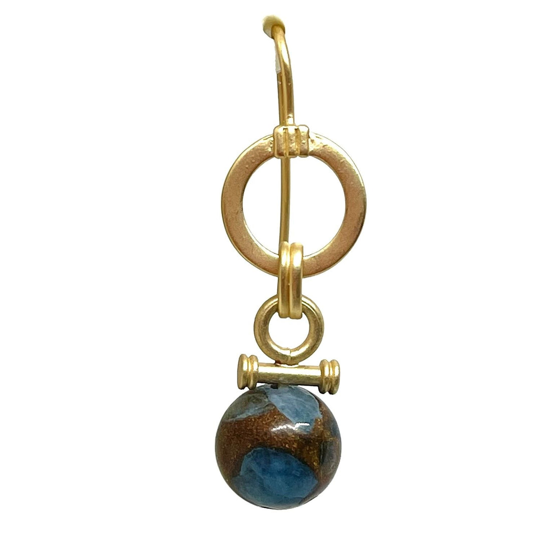 Circle Hoop Teal Quartz Bar Matte Gold Earrings