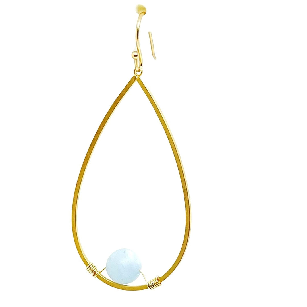 Matte Aquamarine Matte Gold Teardrop Earrings