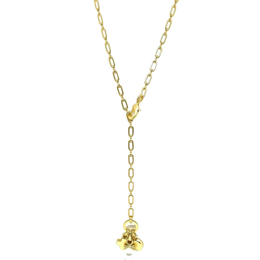Matte Gold Pearl Adjustable Paperclip Charm Y Necklace