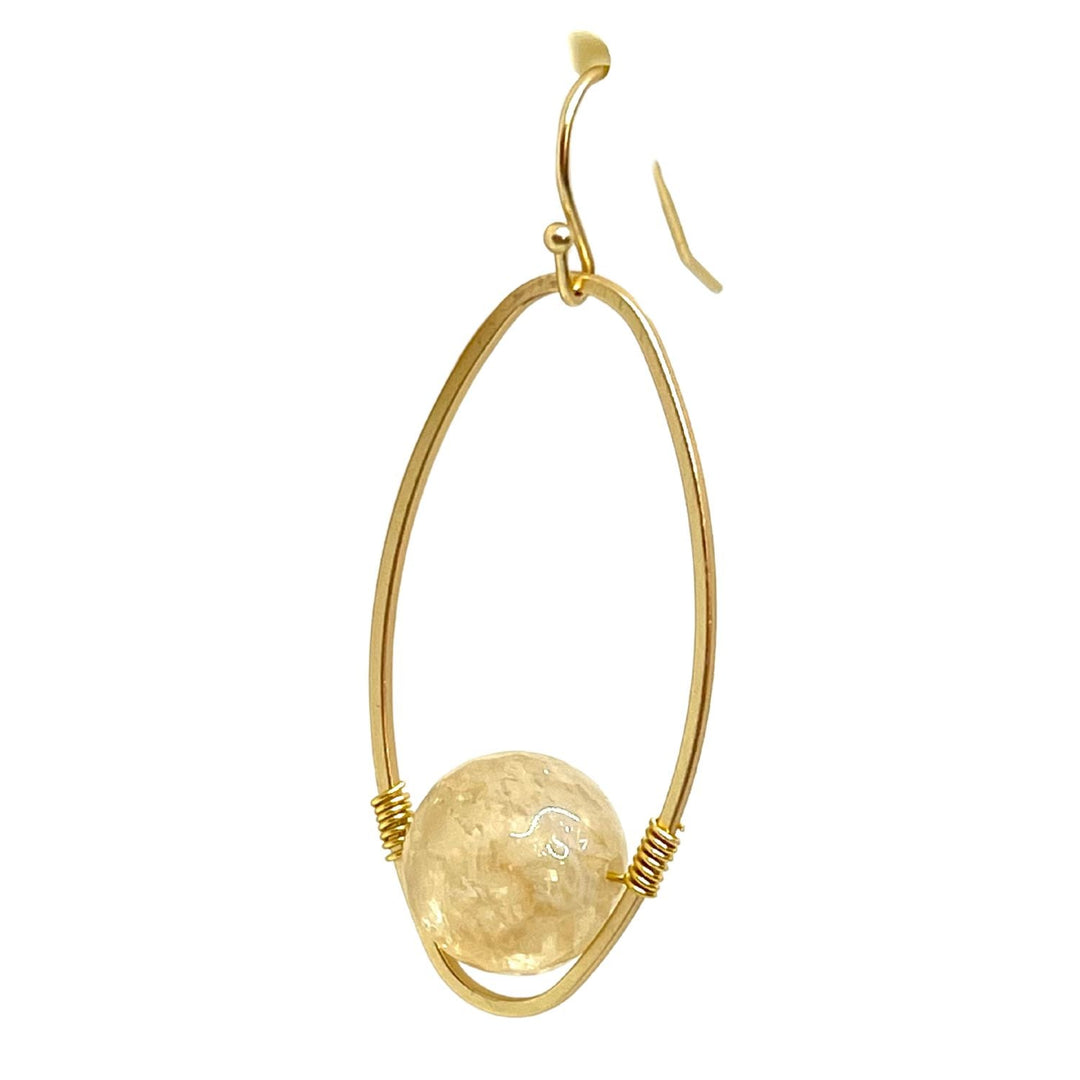 Citrine Quartz On Gold Oval Gold Wrap Earrings
