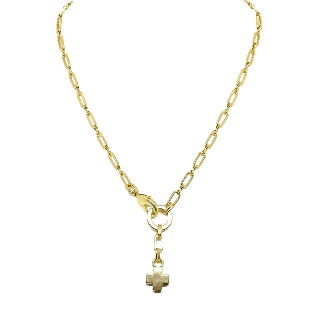Matte Gold Paperclip Chain Necklace With Cross Pendant