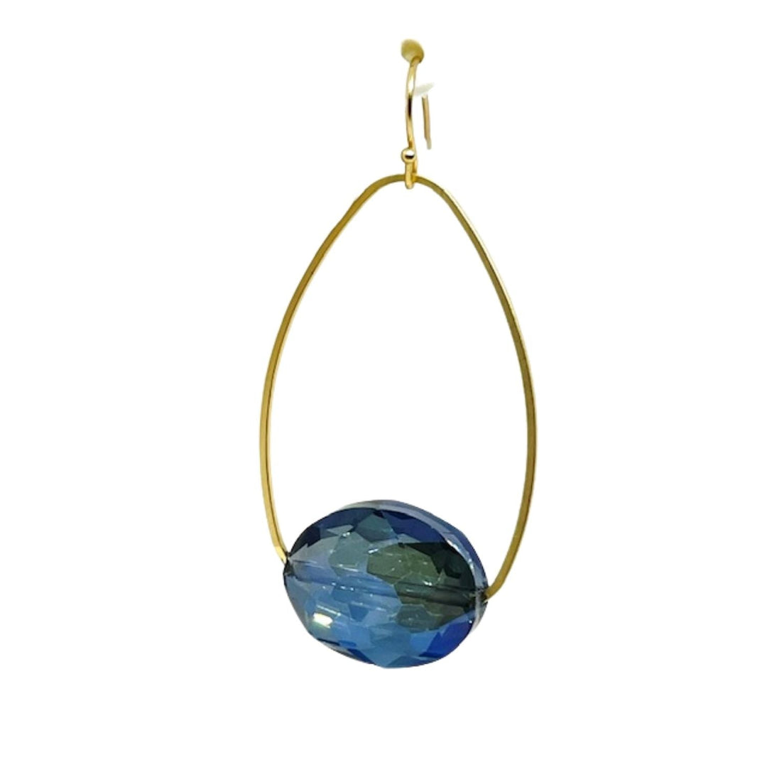 Blue Labradorite Crystal Inset Oval Matte Gold Earrings