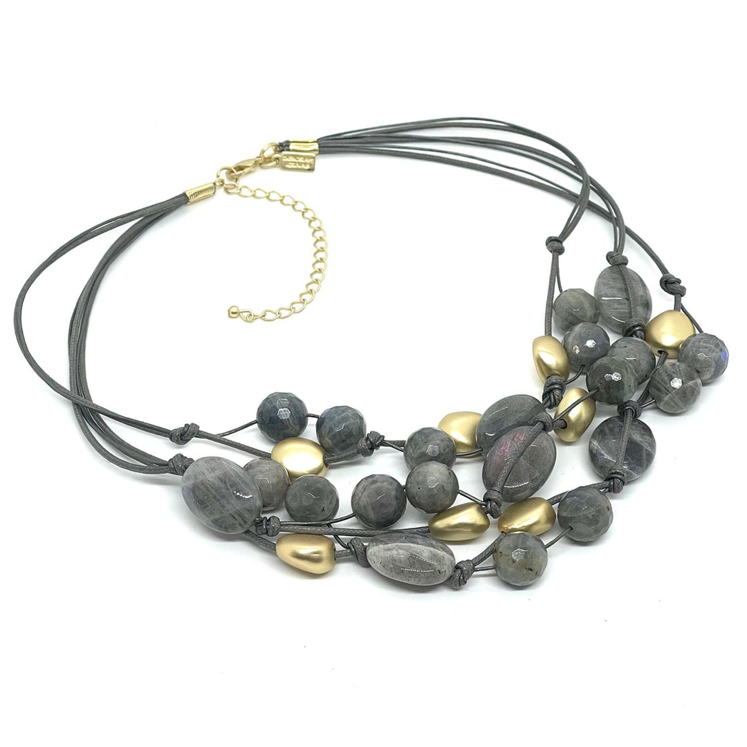 Natural Labradorite and Matte Gold Bead Torsade Necklace