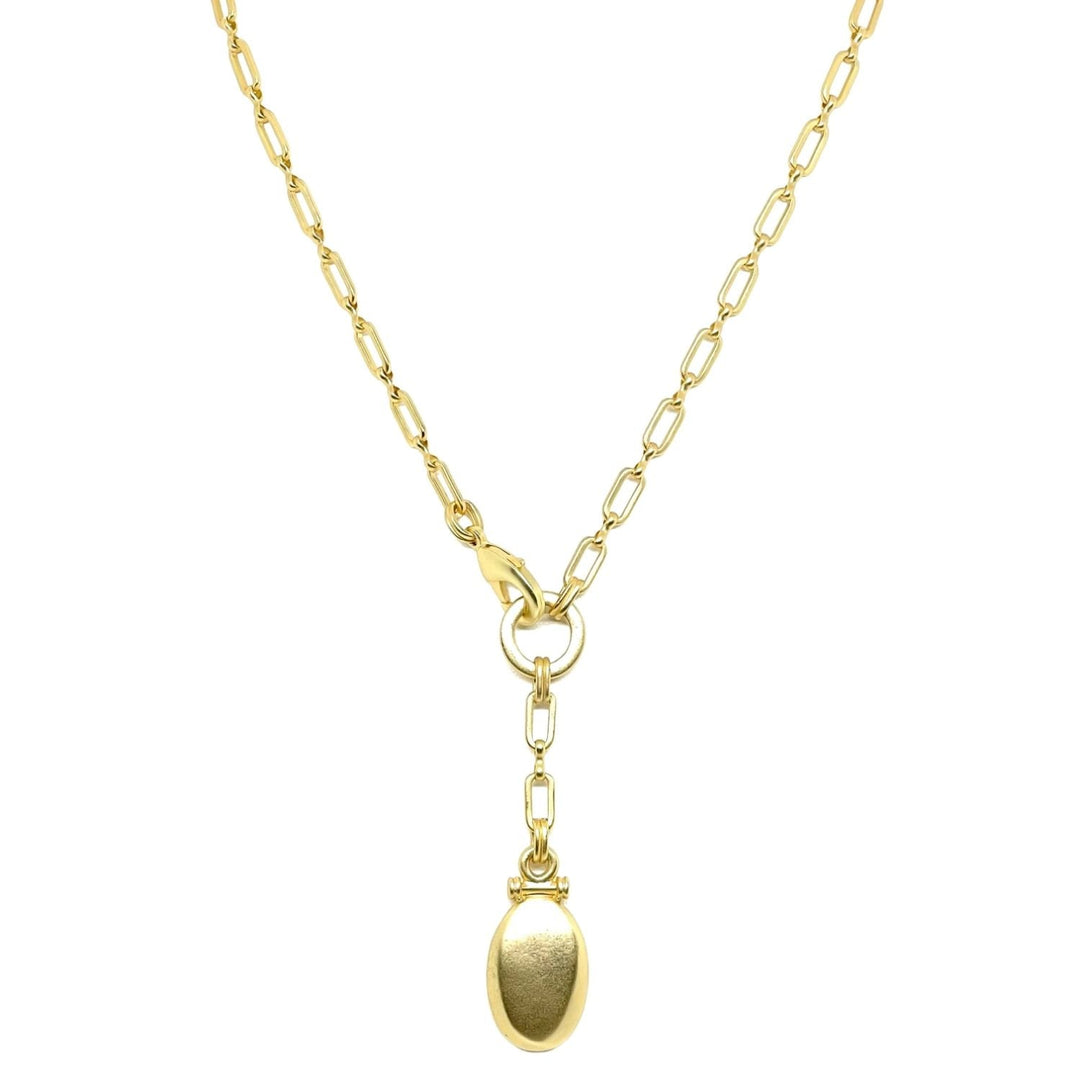 Matte Gold Bar Pillow Pendant Paperclip Chain Y Necklace
