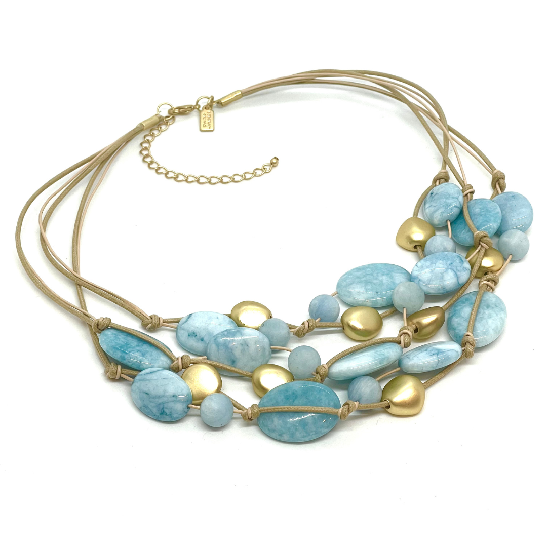 Larimar And Gold Nugget Torsade Necklace