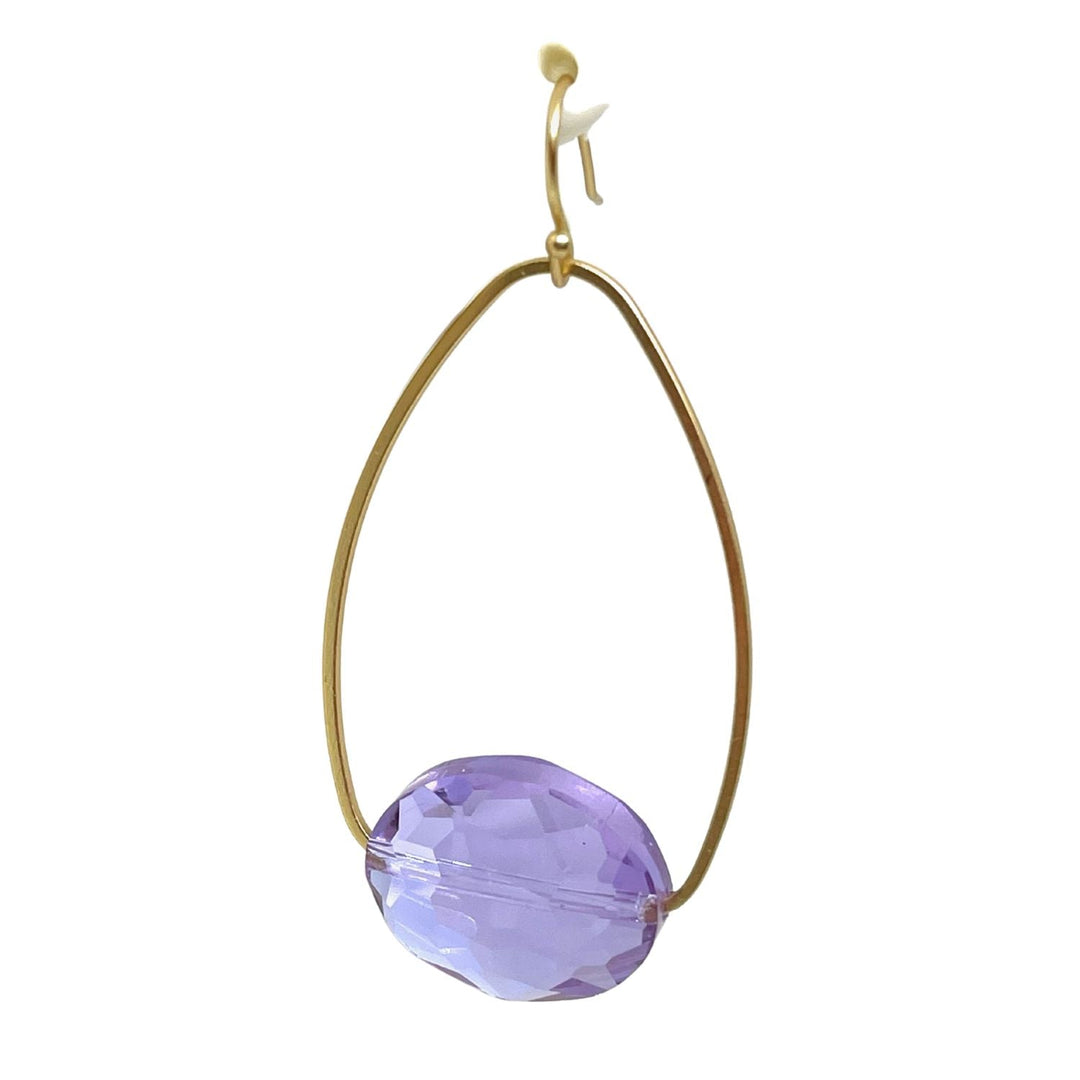 Lavender Crystal Inset Matte Gold Oval Hoop Earrings