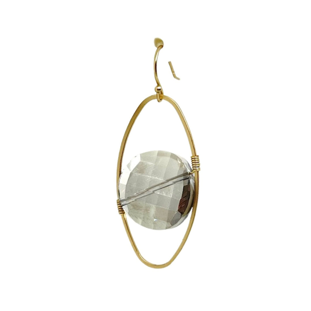 Light Smoke Topaz Coin Crystal Matte Gold Oval Gold Wrap Earrings