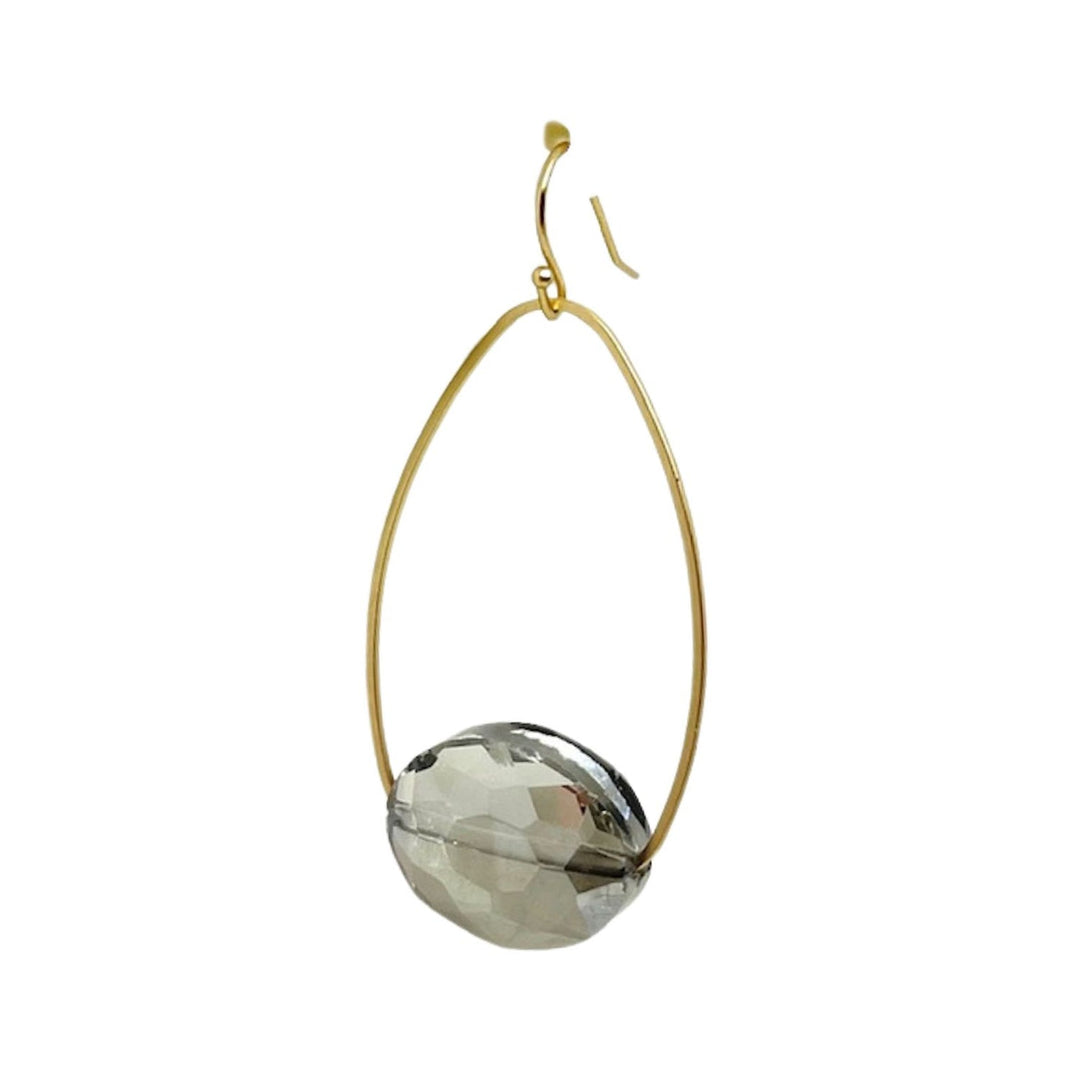 Light Smoke Topaz Crystal Inset Matte Gold Oval Hoop Earrings