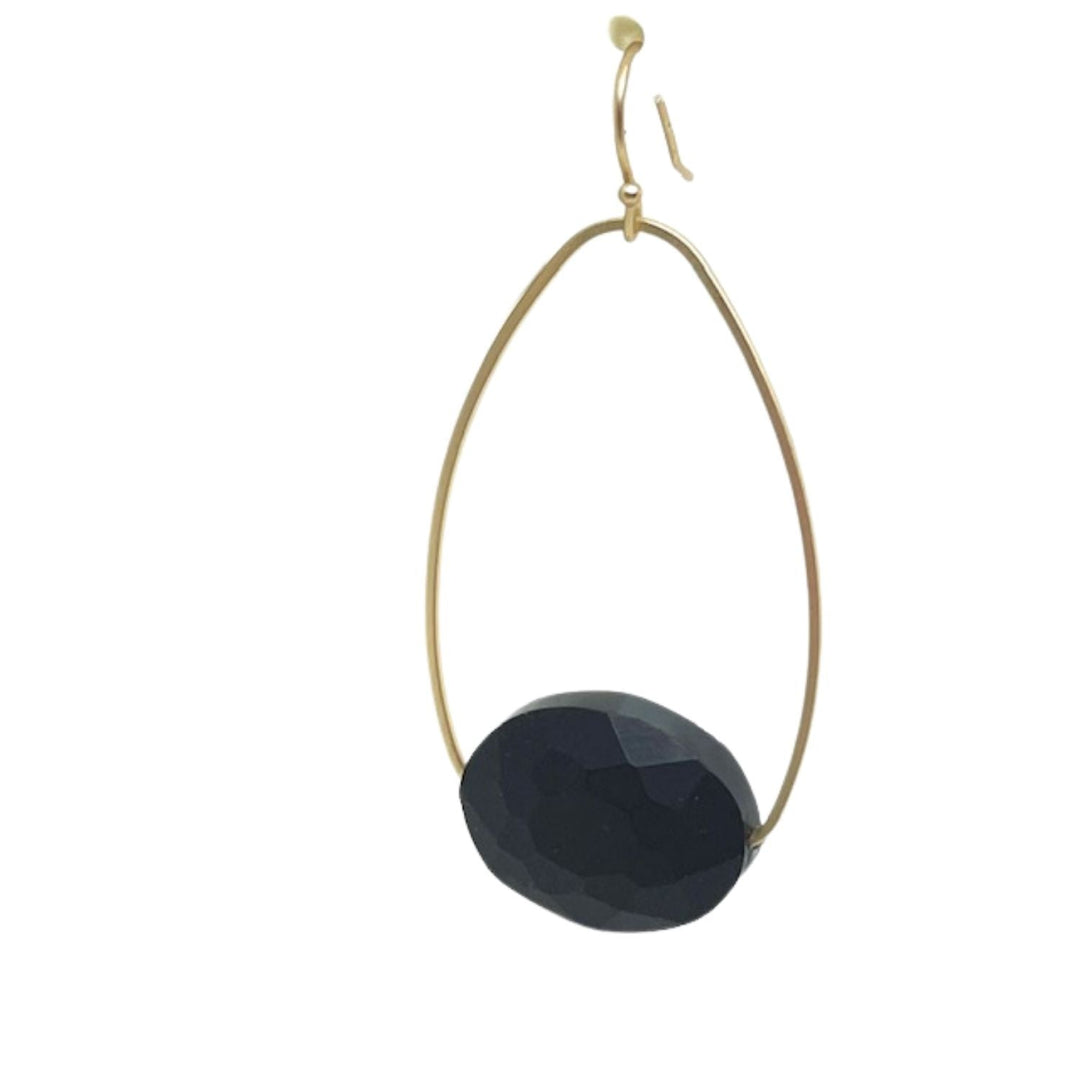 Black Matte Crystal Inset Oval Matte Gold Earrings
