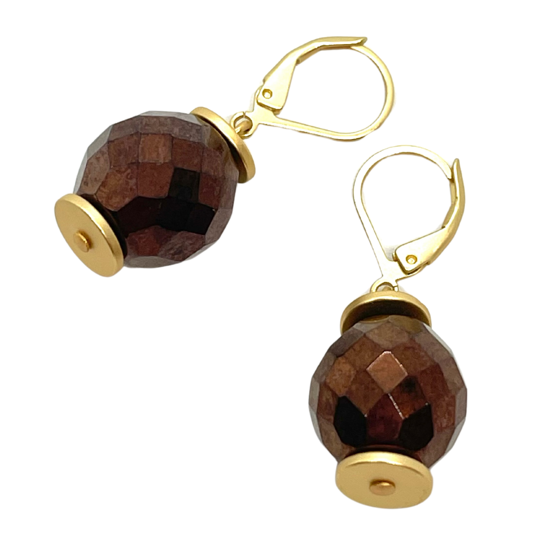 Metallic Brown Fire Polish Crystal Earrings
