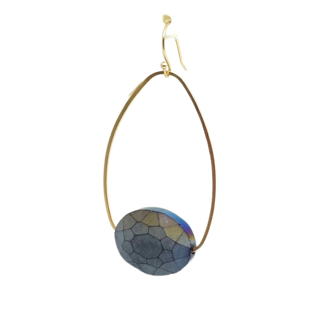 Matte Gray CrystaL Inset Matte Gold Oval Earrings