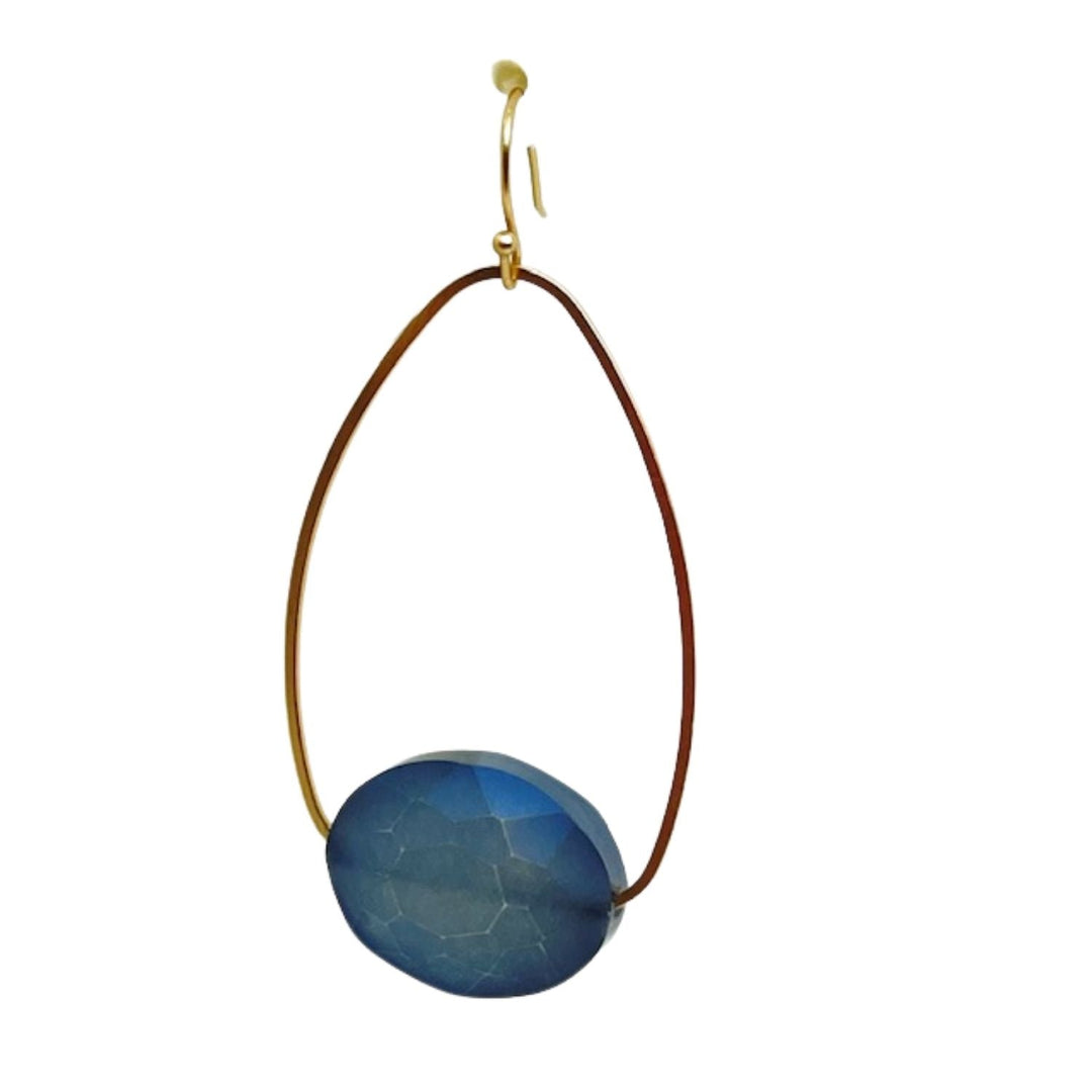 Matte Blue Crystal Matte Gold Inset Oval Earrings