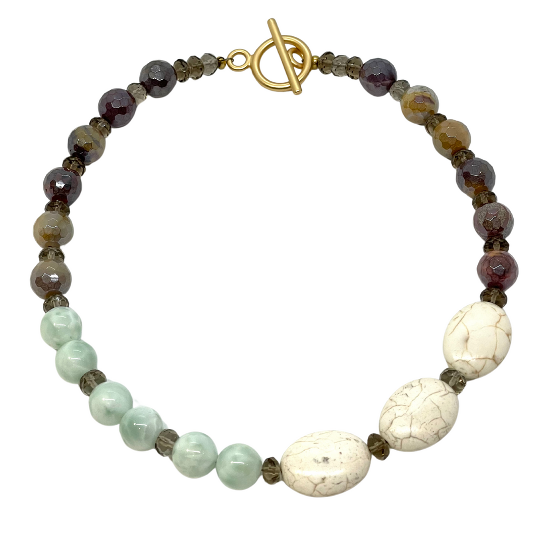 Mookaite, Angelite and White Magnesite Beaded Necklace