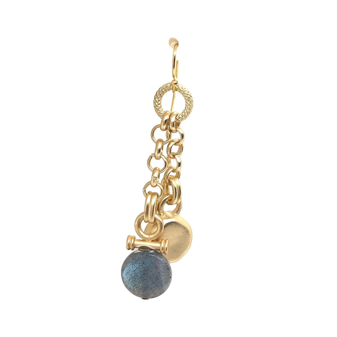 Natural Labradorite Matte Gold Rolo Chain Charm Earring