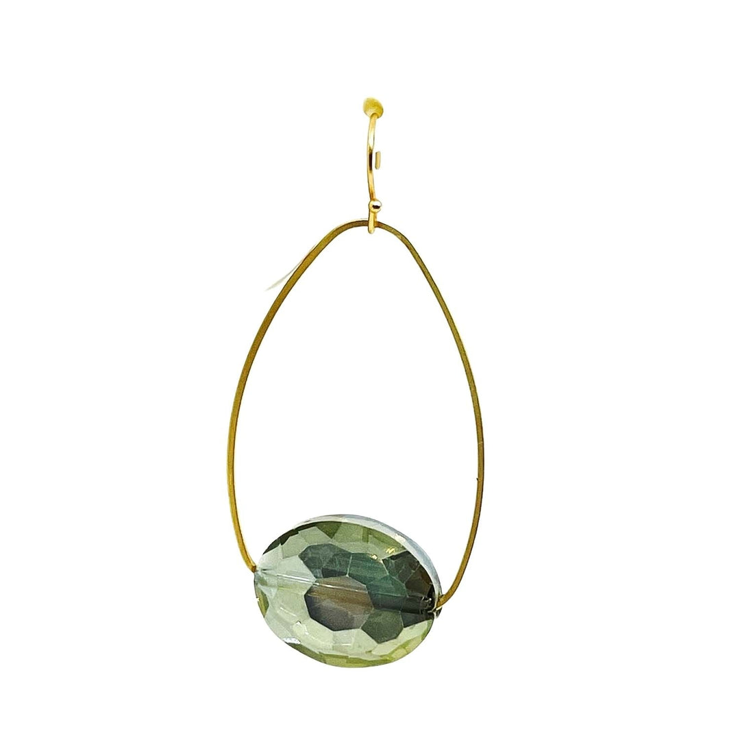 Olive Crystal Inset Oval Matte Gold Hoop Earrings