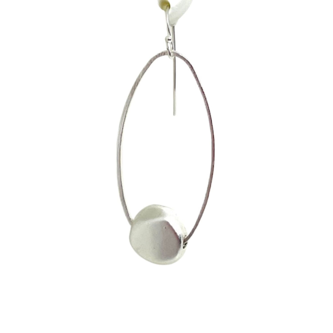 Matte Silver Flat Inset Oval Nugget Earrings