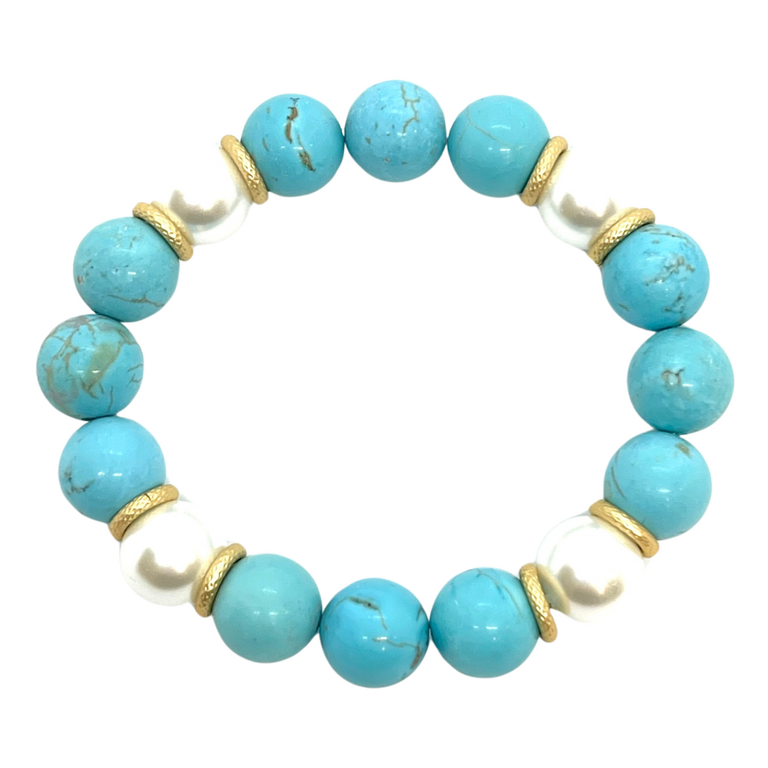 Turquoise Howlite and Glass Pearl Stretch Bracelet