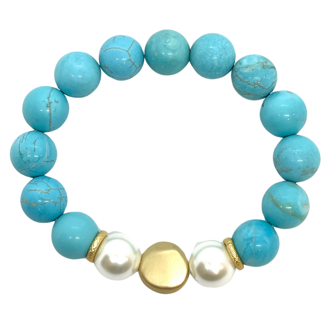 Turquoise Howlite and Pearl Stretch Bracelet