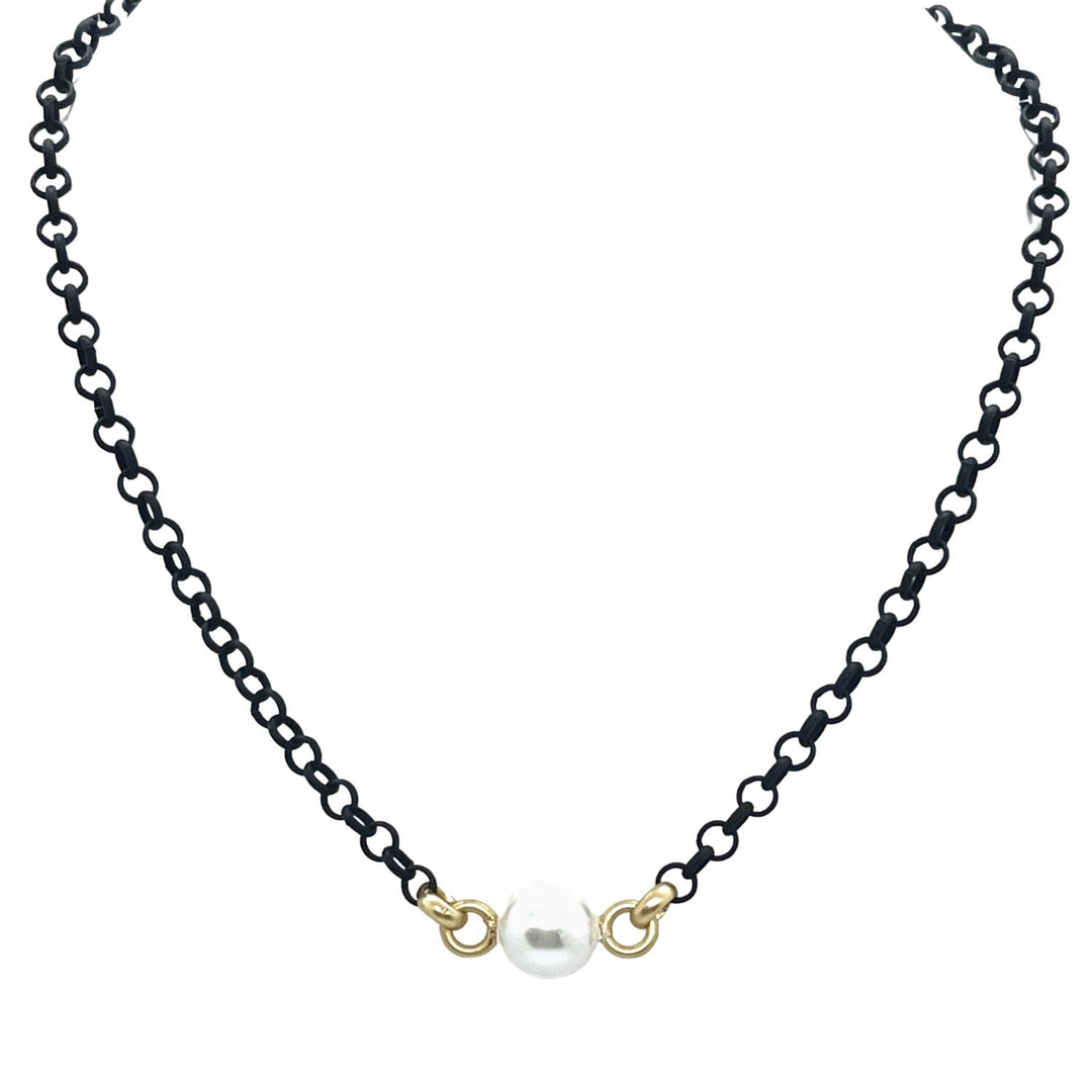 Single Pearl On Matte Black Chain