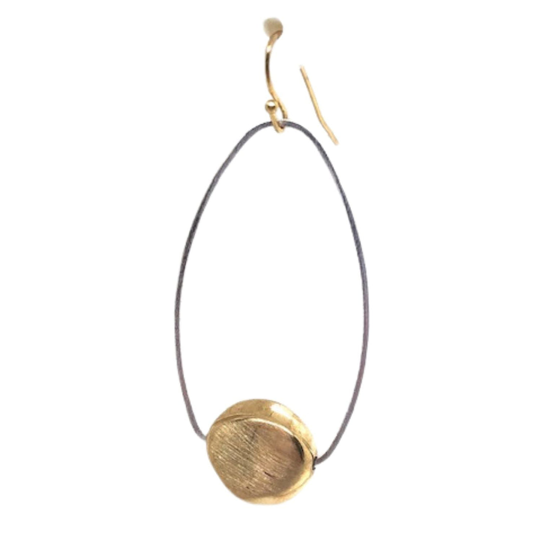 Matte Gold Flat Nugget Silver Inset Oval Two Tone Earring