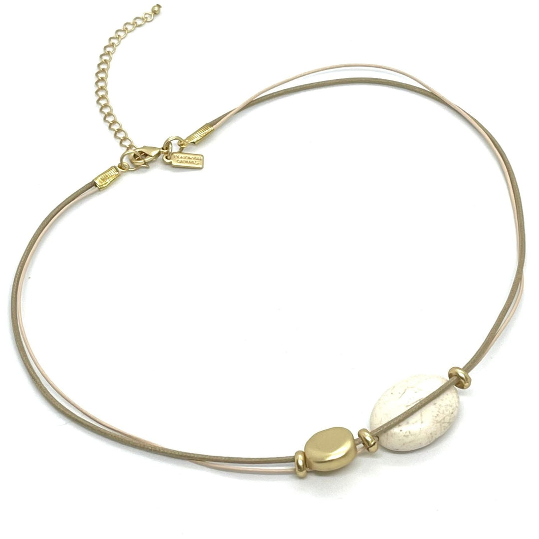 White Magnesite And Matte Gold Two Stone Necklace